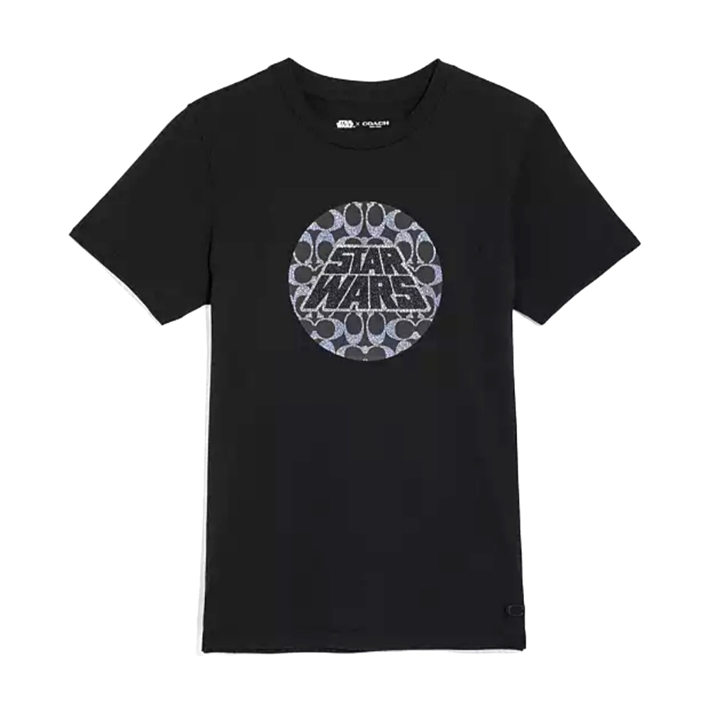 Star Wars X Coach Signature T Shirt Black Glitter Silver Med